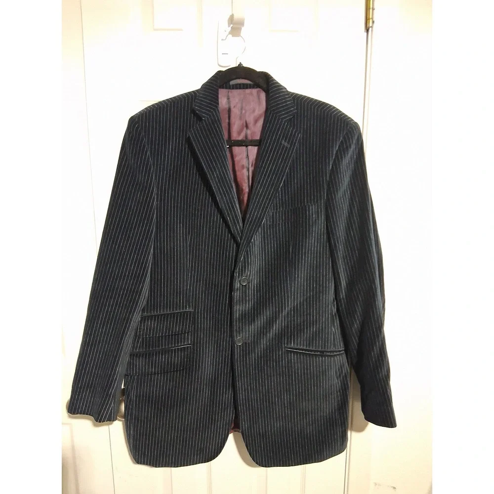Ted Baker Endurance‎ Blk Pinstripe Mens size 40L Velour Two-Button Preppy Blazer